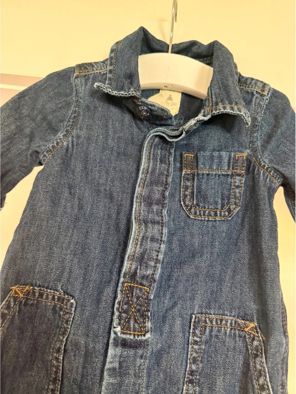 Baby Gap Denim Romper Boy or Girl Sz 0-3 Months EUC